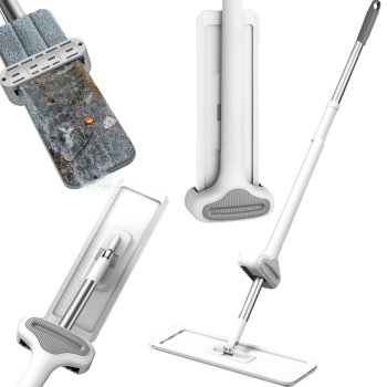 Плоская швабра с ручным отжимом 125 см, складная, микрофибра, белая