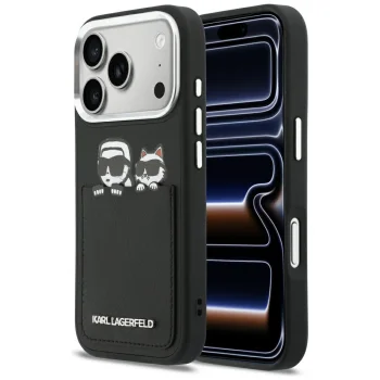 Karl Lagerfeld чехол Karl & Choupette с принтом и карманом для iPhone 17 Pro – чёрный