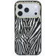 Чехол Guess IML Zebra Glitter Triangle Logo MagSafe для iPhone 17 / 18 Pro Max, серебристый