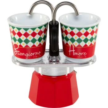 Гейзерная кофеварка Bialetti Mini Express Tricolore Damier с 2 чашками, 90 мл