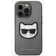 Karl Lagerfeld Saffiano Choupette Head Patch vāciņš iPhone 14 Pro Max - Sudraba