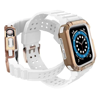 Защитный чехол и ремешок для Apple Watch 42/44/45mm, Белый/Розовое золото