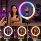 LED RGB riņķa lampa ar viedtālruņa turētāju un USB barošanu (34 cm)