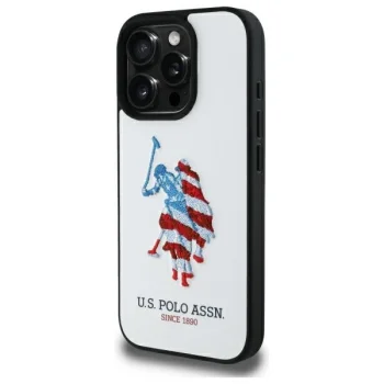 US Polo USHCP15XPUSH iPhone 15 Pro Max 6,7\", balta/balta āda, liels DH, amerikāņu karogs | 6.7\" white/white...