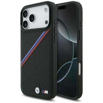 BMW iPhone 17 Pro Max vāciņš M Tricolor Metal Logo MagSafe, melns