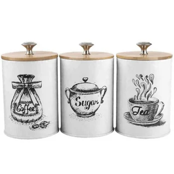 Large Metal Kitchen Canister Set of 3 for Food Storage, Coffee Tea and Sugar