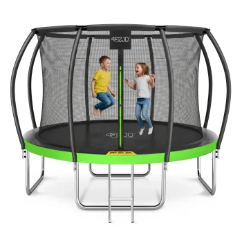 4Fizjo 1219 PRO bērnu dārza batuts ar aizsargtīklu, 374 cm (12FT), zaļš/melns