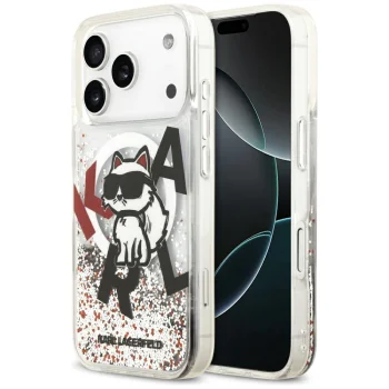 Чехол Karl Lagerfeld Liquid Glitter Choupette Logo MagSafe для iPhone 17 Pro - Прозрачный