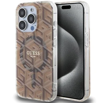 Guess iPhone 15 Pro Case IML GCube MagSafe, Brown