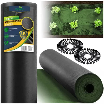 Agrotīkls nezāļu kontrolei Plonos 1.6x50m 90g/m² ar 100 mietiņiem, melni zaļš