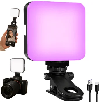 Мини RGB LED лампа для фото и видео, 3000K-6500K, 5.5W, с клипсой и резьбой 1/4",...