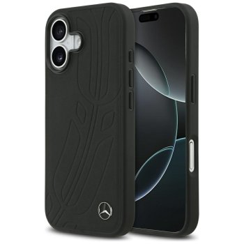 Mercedes iPhone 17 Case Leather Large Laurel Leave MagSafe, Black