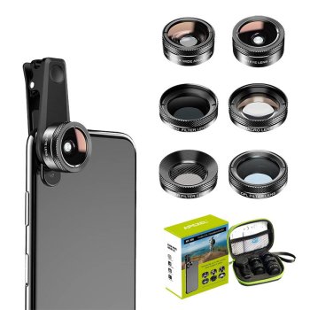APEXEL APL-DG6V2 6 in 1 Mobile Phone Camera Lens Set (kamerām Ø10-15mm) | Telefona Kameras Objektīvs Filtrs