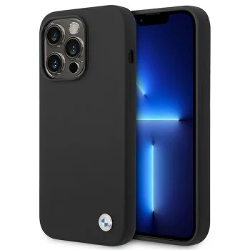 Чехол BMW для iPhone 14 Pro Max Silicone Metal Logo, черный