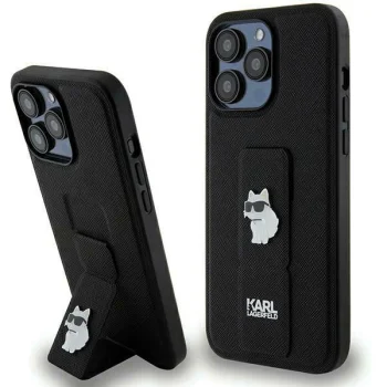 Karl Lagerfeld iPhone 13 / 13 Pro vāciņš Gripstand Saffiano Choupette Pins, melns