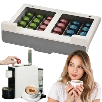 Pakarams Nespresso kafijas kapsulu organizators, 30 kapsulām, izvelkams, balts/pelēks