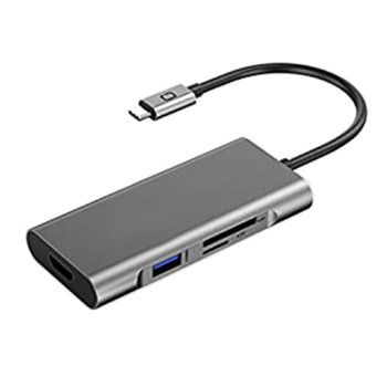 Extra Digital USB-C Adapter 8-in-1, 3x USB 3.0, HDMI 4K, PD 60W, SD/TF, Grey