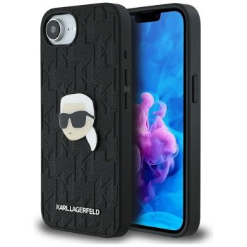 Чехол Karl Lagerfeld Monogram Karl Head Pin для iPhone 16e, черный