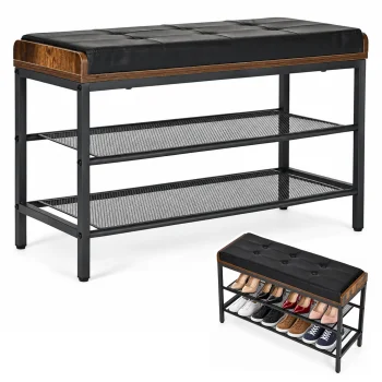 Apavu sols ar polsterētu sēdekli un 2 plauktiem ModernHome 80x30x50 cm