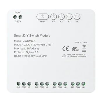 4-канальный модуль реле ZigBee Avatto ZWSMMD-4-32V DC 32V