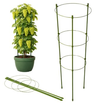 Plant Support Ring Cage DIVO 120cm with 3 Adjustable Rings, Green
