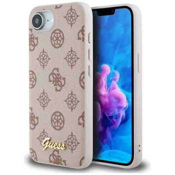 Guess Peony Script Logo MagSafe vāciņš iPhone 16e, brūns
