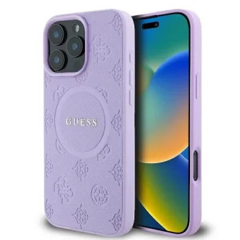Guess Saffiano Peony Classic Logo MagSafe iPhone 16 Pro futrālis - Violets | Case Purple