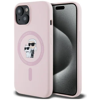 Чехол Karl Lagerfeld Silicone Karl&Choupette MagSafe для iPhone 15, Розовый