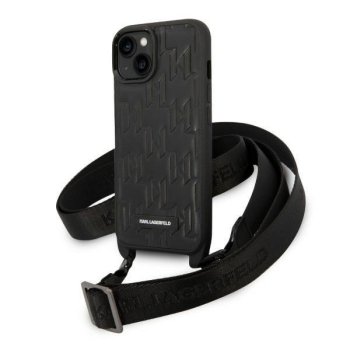 Чехол Karl Lagerfeld Monogram Plaque Logo с ремешком для iPhone 14 / 15 / 13 - Черный
