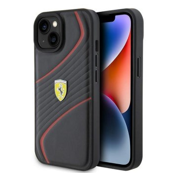 Ferrari iPhone 15 vāciņš Twist Metal Logo, melns