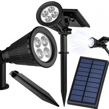 Solar Garden Spotlight with 4 LEDs, 3 Modes and Dusk to Dawn Sensor, Warm White