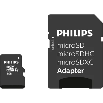 Philips microSDHC atmiņas karte 8 GB Class 10 UHS-I U1 ar adapteri (FM08MP45B/00)