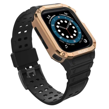 Защитный чехол с ремешком для Apple Watch 42/44/45mm (Черный/Розовое золото)
