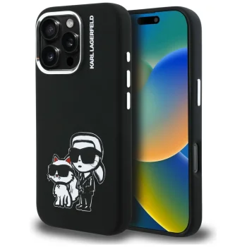 Чехол Karl Lagerfeld Silicone Karl&Choupette Sketch MagSafe для iPhone 16 Pro Max, Черный