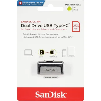 USB zibatmiņa SanDisk Ultra Dual Drive 256 GB USB-C un USB-A SDDDC2-256G-G46