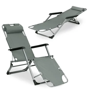 Folding Garden and Beach Sun Lounger 2in1 Multigarden, Grey