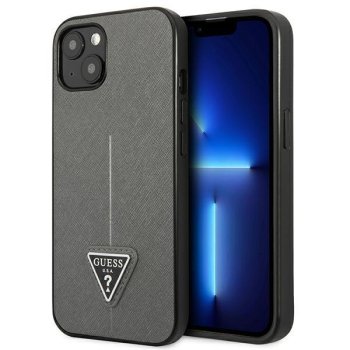 Guess Saffiano Triangle Logo vāciņš iPhone 14, sudraba