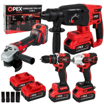 OPEX TOOLS OPX28007 4-in-1 Akumulatora Instrumentu Komplekts (21V, 2x 3.0Ah)