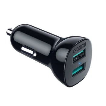 Choetech auto lādētājs 2x USB-A 36W QC 3.0, melns