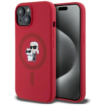 Чехол Karl Lagerfeld Silicone Karl&Choupette MagSafe для iPhone 15, Красный