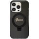 Guess iPhone 15 Pro vāciņš Ring Stand Script Glitter MagSafe, melns