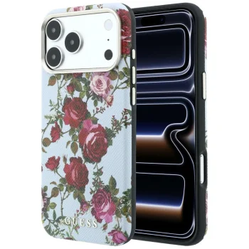 Guess Blossom Roses Print MagSafe ümbris iPhone 18 Pro / 17 Pro jaoks, sinine