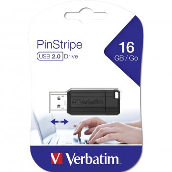 Verbatim Store n Go 16GB Pinstripe USB 2.0, Black | USB Zibatmiņa Fleška