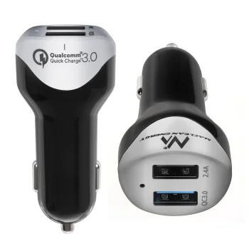 Maclean Energy MCE157 auto lādētājs 2x USB QC 3.0 4.8A ar kabeli 1.5m, Silver