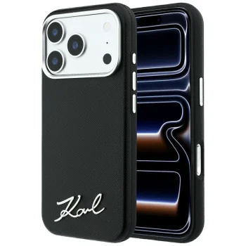 Чехол Karl Lagerfeld Saffiano Small Script Metal для iPhone 17/18 Pro Max, черный