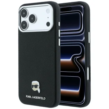 Karl Lagerfeld Grained Karl Head Metal MagSafe Case for iPhone 18 Pro Max / 17 Pro Max - Black