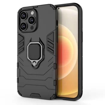 Shockproof Case for iPhone 14 Pro Ring Armor with Magnetic Ring Holder, Black