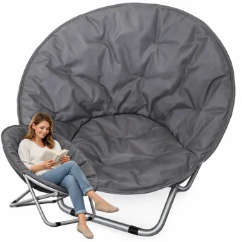 Saliekamais kempinga krēsls ENERO Moon Chair dārzam un pludmalei, pelēks