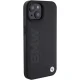BMW iPhone 15 Plus vāciņš Leather Hot Stamp MagSafe, melns