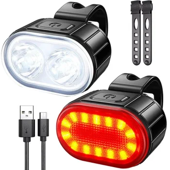 LED velolukturu komplekts priekšējais un aizmugurējais USB uzlādējams